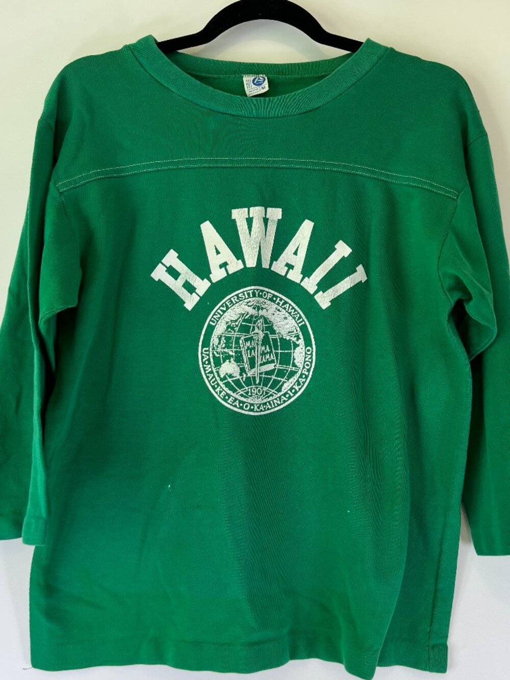 Vintage University of Hawaii Medium Green 3/4 sleeve Jersey Shirt Made in USA